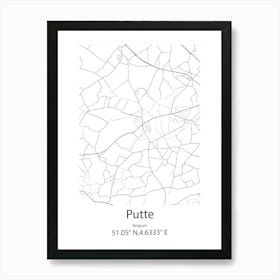 Putte,Belgium Minimalist Map Art Print