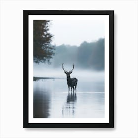 Deer In The Mist. Generated AI. Art Print Art Print