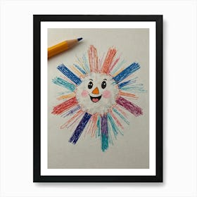 Snowman Drawing Art Print