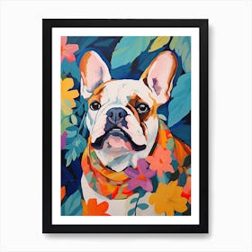 Bulldog Portrait With A Flower Crown, Matisse Painting Style 3 Art Print
