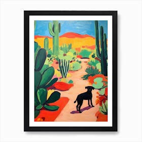 Painting Of A Dog In Desert Botanical Garden Usa In The Style Of Matisse 01 Art Print