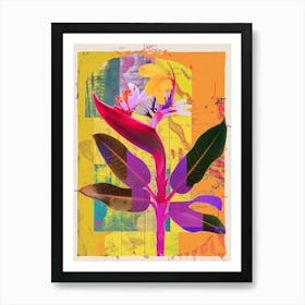 Heliconia 1 Neon Flower Collage Art Print