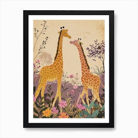 Lilac Giraffe Watercolour Style Illustration 10 Art Print