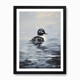 Black Duckling Swimming In The Moonlight Gouache 3 Póster