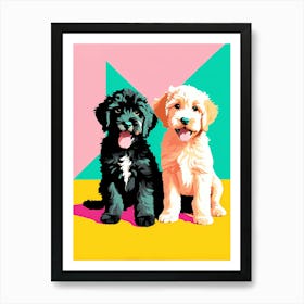 Portuguese Water Dog Pups, This Contemporary art brings POP Art and Flat Vector Art Together, Colorful Art, Animal Art, Home Decor, Kids Room Decor, Puppy Bank - 114th Art Print