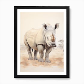 Detailed Vintage Illustration Of A Rhino 3 Art Print