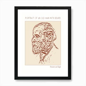 Line Art Minimalist – Portrait Of An Old Man With Beard – Vincent Van Gogh 1 Art Print