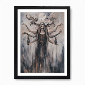 Hecate - Witchy Art Print Summoning Witchcraft Pagan Dark Goddess Painting Gothic Power of Three Triple Moon Goddess of Witches Artwork Empowerment Cottagecore Witchcore Full Moon Witch Art Print