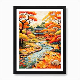 Ryoan Ji Garden, Japan In Autumn Fall Illustration 1 Art Print