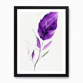 Violet Leaf Minimalist Watercolour 2 Art Print
