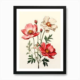 Three Red And White Flowers Art Print