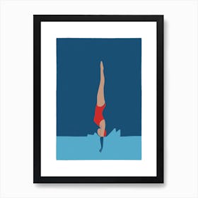 Art Deco Style Swimmer Splash in navy Art Print