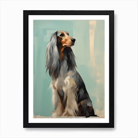 Afghan Hound Dog, Painting In Light Teal And Brown 2 Art Print