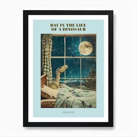 Dinosaur In Bed Retro Collage 2 Poster Art Print