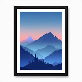 Misty Mountains Vertical Composition In Blue Tone 128 Art Print