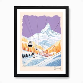 Poster Of Zermatt   Switzerland, Ski Resort Pastel Colours Illustration 2 Art Print