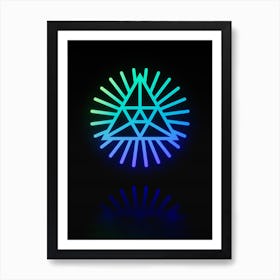 Neon Blue and Green Abstract Geometric Glyph on Black n.0214 Art Print