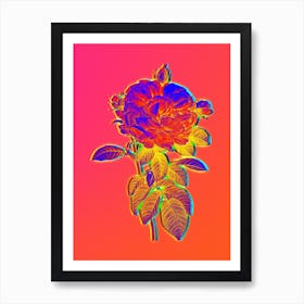 Neon Giant French Rose Botanical in Hot Pink and Electric Blue n.0166 Art Print