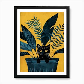 Cute Black Cat in a Plant Pot 1 Art Print