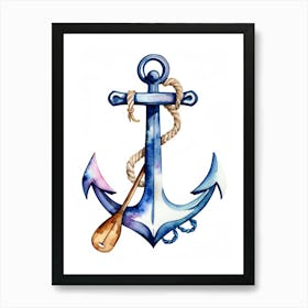 Anchor, Paddle and Rope watercolor painting Art Print
