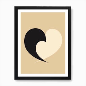 Gold Cream Black Heart 1 Art Print