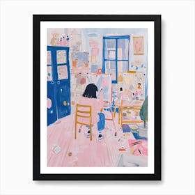 Girl Artist Studio Lo Fi Kawaii Illustration 1 Art Print