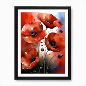 Red Poppies Watercolor Painting Art Print