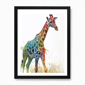 Giraffes Wandering Through The Grass 3 Art Print