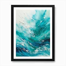 Abstract Turquoise Waves Envelop The Canvas Evoke Fresh Nautical Texture Churning Frothy Crests (2) Art Print