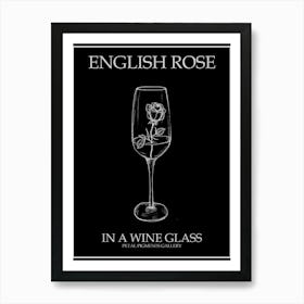 English Rose In A Wine Glass Line Drawing 3 Poster Inverted Art Print