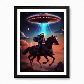 Alien On Horseback, UFOs,  SciFi, Otherworldly Aesthetic  Art Print