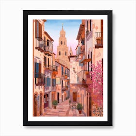 Palma De Mallorca Spain 3 Vintage Pink Travel Illustration Art Print