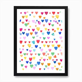 Multicolored Hearts Striped Art Print
