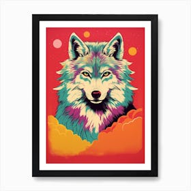 Honshu Wolf Retro Colourful 2 Art Print