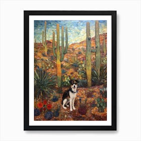 Painting Of A Dog In Desert Botanical Garden, Usa In The Style Of Gustav Klimt 02 Art Print