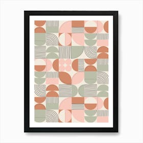 Mod Art Geometric Shapes Sage Terracotta Pink Art Print
