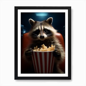 Cartoon Cozumel Raccoon Eating Popcorn At The Cinema 2 Art Print