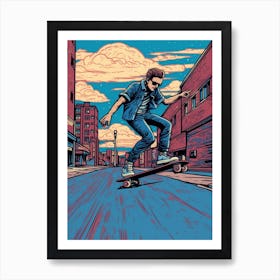 Skateboarding In Toronto, Canada Comic Style 4 Art Print