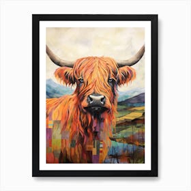 Patchwork Highland Cow Illustration 2 Art Print