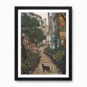 Painting Of Sydney With A Cat In The Style Of William Morris 2 Art Print