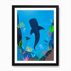 Gentle Giant - a whale shark gliding through the deep blue sea Art Print