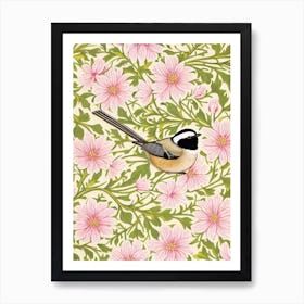 Carolina Chickadee 2 William Morris Style Bird Art Print