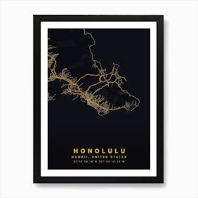 Honolulu Hawaii USA Black And Gold Map Art Print