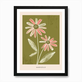 Pink & Green Marigold 1 Flower Poster Art Print