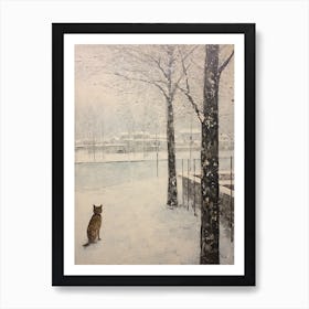 Vintage Winter Animal Painting Fox 1 Art Print