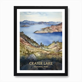 Crater Lake National Park Watercolour Vintage Travel Poster 2 Art Print