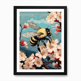 Bumblebee Animal Drawing In The Style Of Ukiyo E 2 Art Print