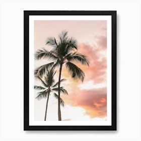 Pink Sunset Palm Trees Art Print