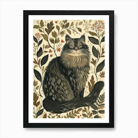 Norwegian Forest Cat Japanese Illustration 1 Art Print
