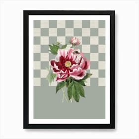 Peony, Retro Botanical in Sage Green and Pink Art Print